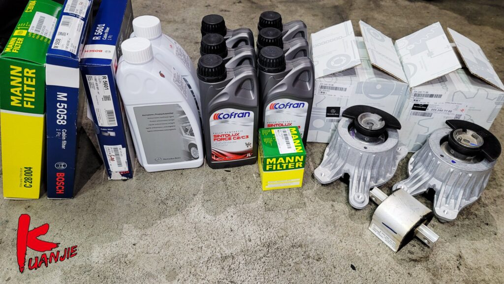 BENZ W205 C180 M274 怠速抖動 起步底盤加速異音 引擎腳 變速箱腳. 空氣冷氣機油心更換